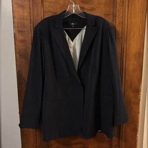 NWOT Ellos Navy and White Pinstripe Double Breasted Blazer Size 22